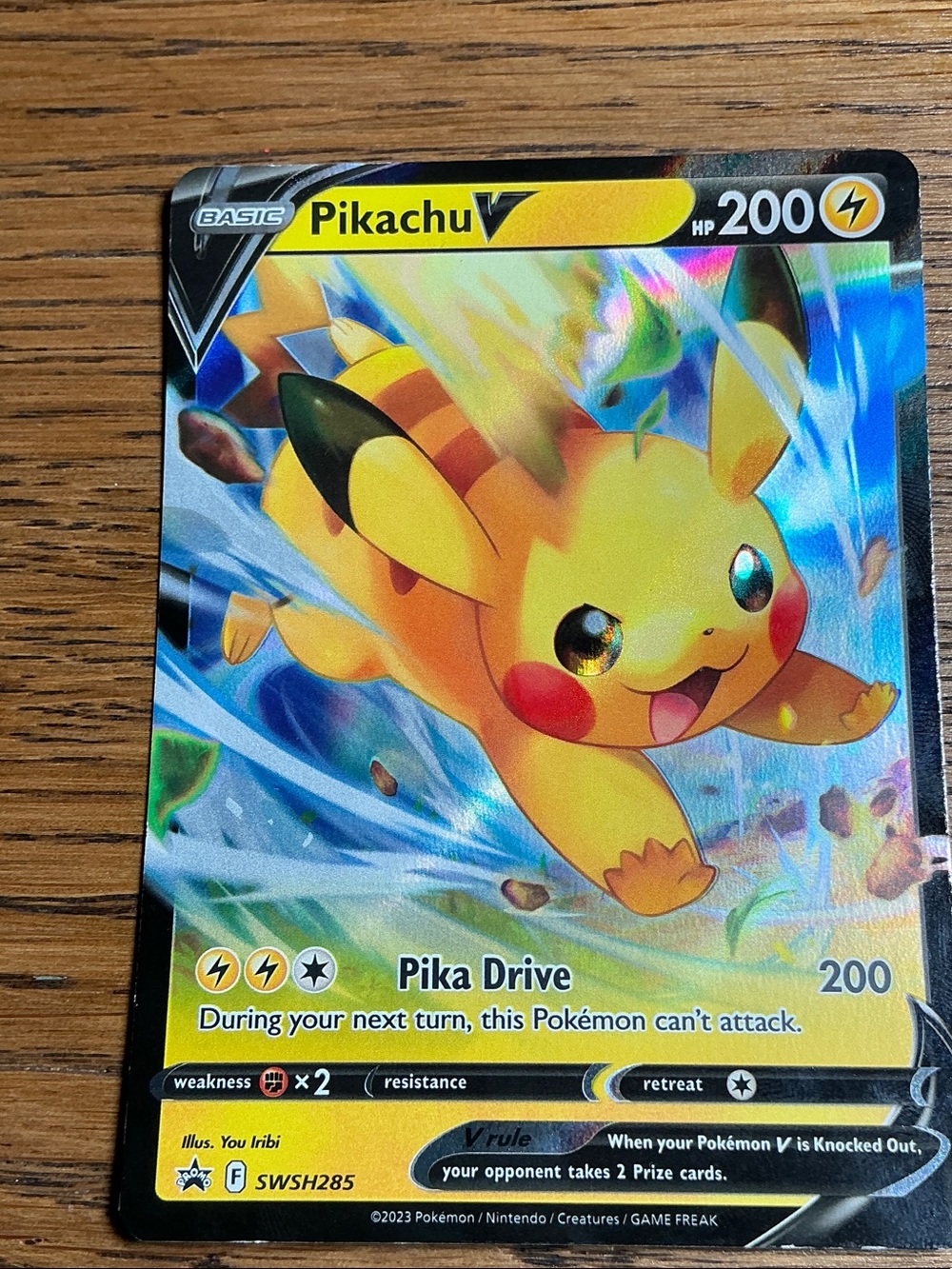 Pokemon Pikachu V Holo — Yellow & Red Electric Artwork